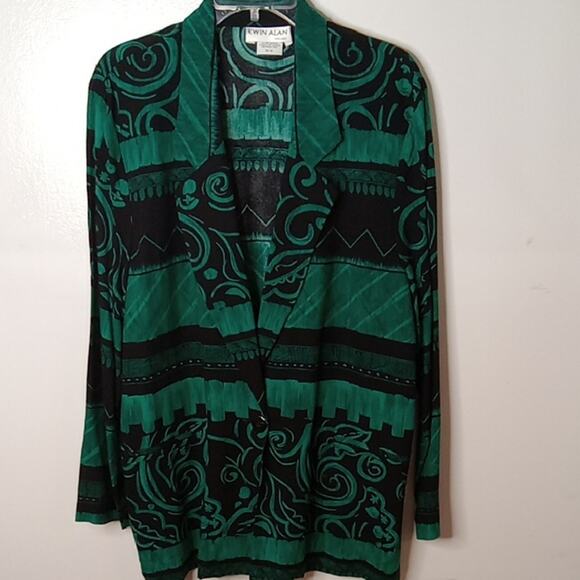 Vintage Irwin Alan Women's Size 13/14 Green and Black Patterned Blazer. Office - Picture 1 of 9